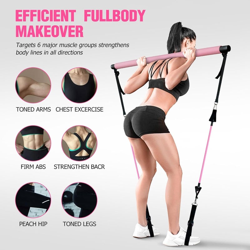 CINDALOG Pilates Bar Kit with Resistance Bands, Multifunctional Pilates Bar for Women & Men with Heavy-Duty Metal Adjustment Buckle, Pilates Home Equipment for Full Body Workouts - Image 2